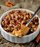 Sweet Potato Spoon Bread with Caramel Pecan Topping