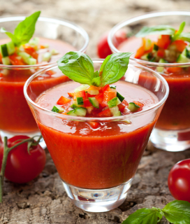 Chilled Tomato, Cucumber, and Pepper Soup