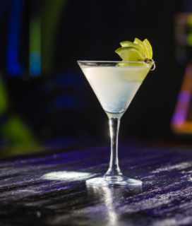 Image of The Honeysuckle Tequila Cocktail on a dark bar