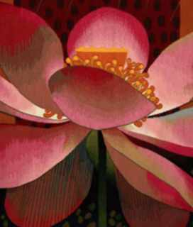 Image of a tapestry of ann open lotus flower for the Bouquets to Art 2022 exhibition