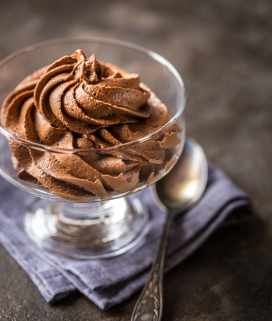 Image of classic chocolate mousse in a stemmed serving bowl