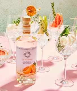 Image of a bottle of Valencia Orange 21 Seeds Tequila with glasses