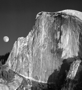 Photo of Half Dome with full moon for Ansel Adams in Our Time