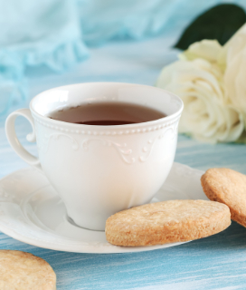 Photo of Earl Grey Shortbread Cookies with a cup of tea
