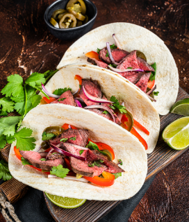 Photo of Coffee Marinated Fajitas with flank steak and tortillas