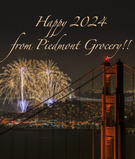 Photo of fireworks over the Golden Gate Bridge for Happy 2024 from Piedmont Grocery